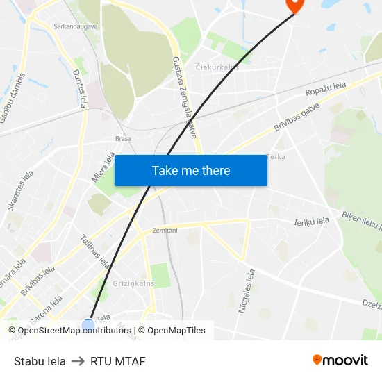 Stabu Iela to RTU MTAF map