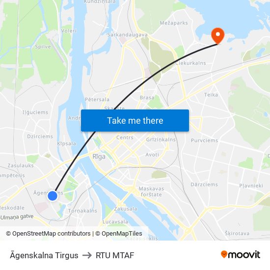 Āgenskalna Tirgus to RTU MTAF map
