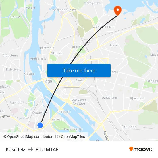 Koku Iela to RTU MTAF map