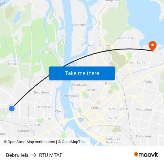 Bebru Iela to RTU MTAF map
