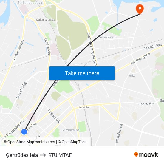 Ģertrūdes Iela to RTU MTAF map