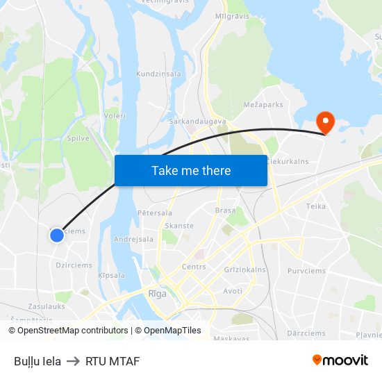 Buļļu Iela to RTU MTAF map