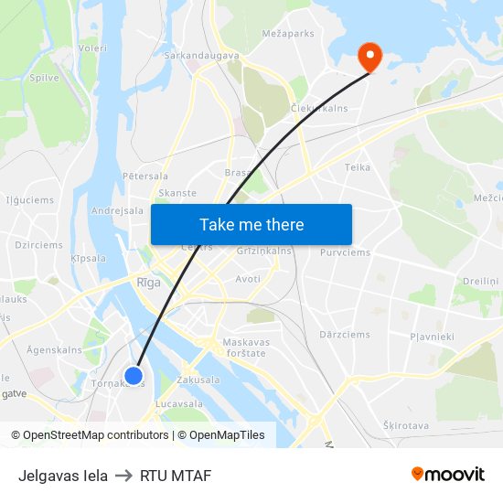 Jelgavas Iela to RTU MTAF map
