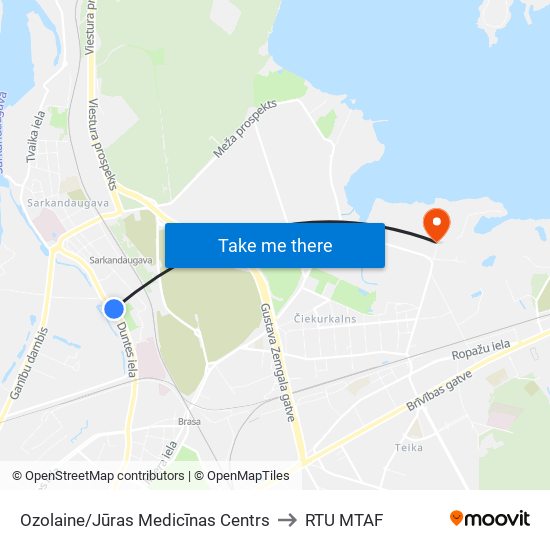 Ozolaine/Jūras Medicīnas Centrs to RTU MTAF map