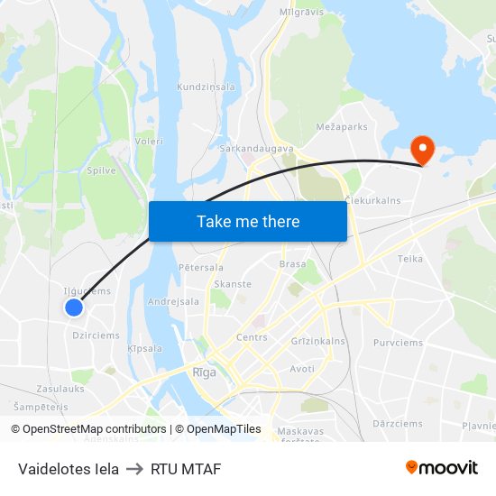 Vaidelotes Iela to RTU MTAF map