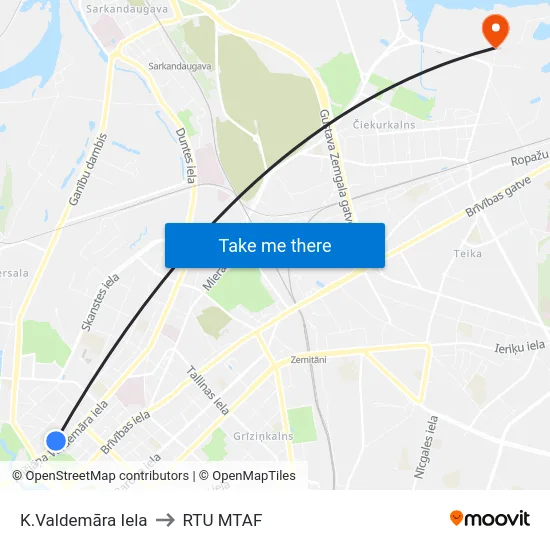 K.Valdemāra Iela to RTU MTAF map