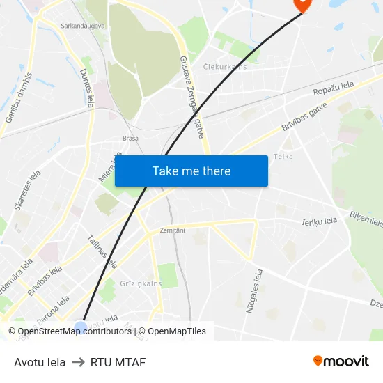 Avotu Iela to RTU MTAF map
