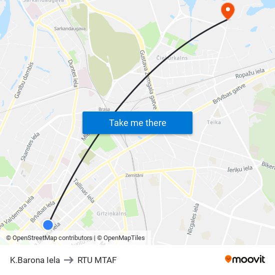 K.Barona Iela to RTU MTAF map