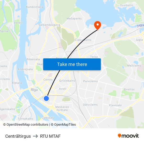 Centrāltirgus to RTU MTAF map