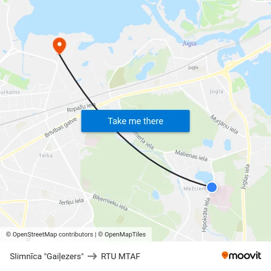 Slimnīca "Gaiļezers" to RTU MTAF map