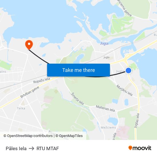 Pāles Iela to RTU MTAF map