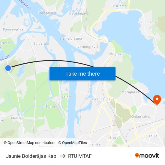 Jaunie Bolderājas Kapi to RTU MTAF map