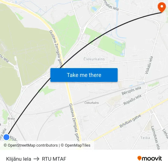 Klijānu Iela to RTU MTAF map