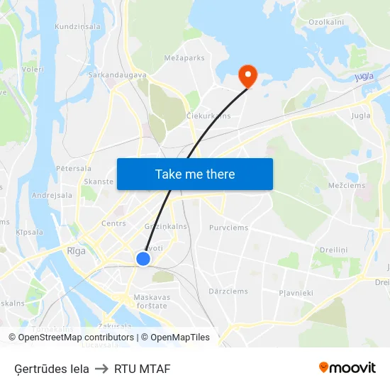 Ģertrūdes Iela to RTU MTAF map