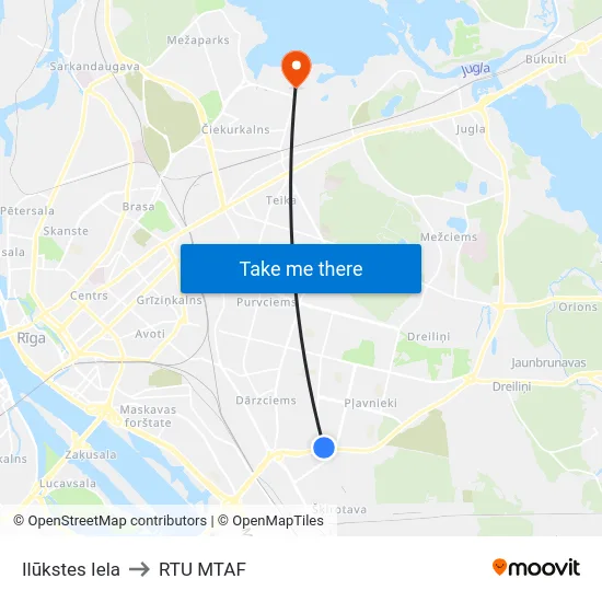 Ilūkstes Iela to RTU MTAF map