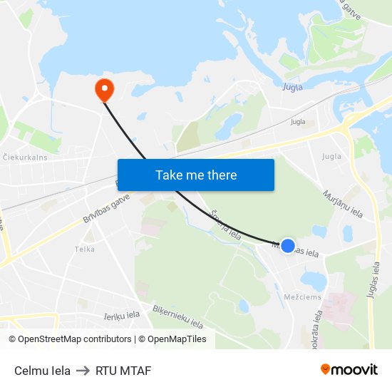 Celmu Iela to RTU MTAF map