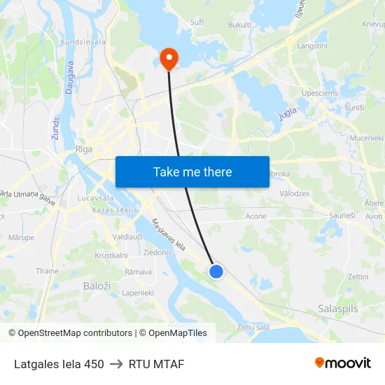 Latgales Iela 450 to RTU MTAF map