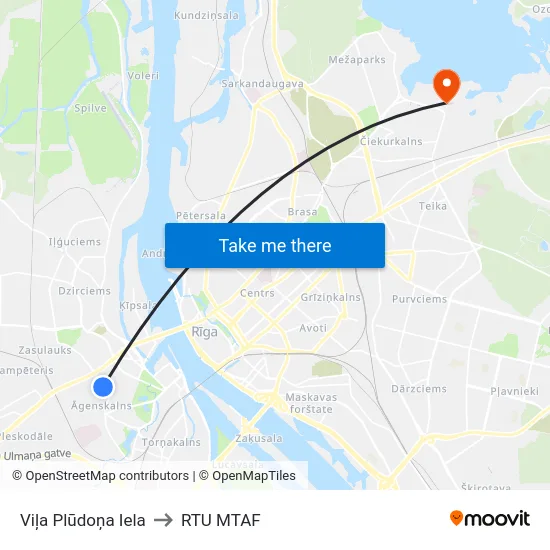 Viļa Plūdoņa Iela to RTU MTAF map