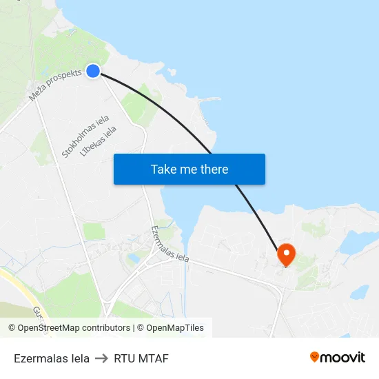 Ezermalas Iela to RTU MTAF map