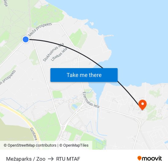 Mežaparks / Zoo to RTU MTAF map