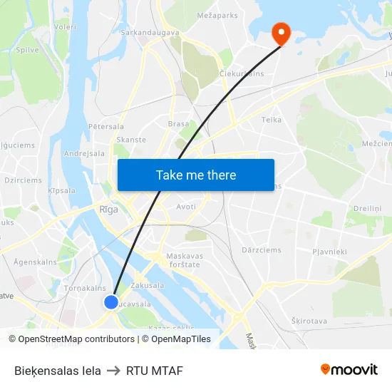 Bieķensalas Iela to RTU MTAF map