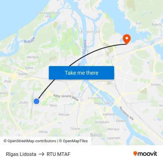 Rīgas Lidosta to RTU MTAF map