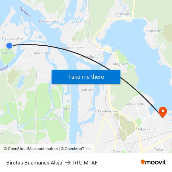 Birutas Baumanes Aleja to RTU MTAF map