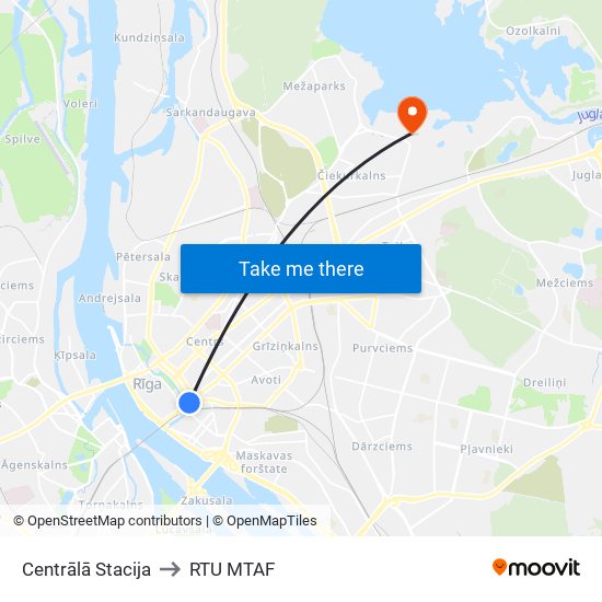 Centrālā Stacija to RTU MTAF map