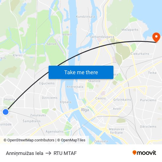 Anniņmuižas Iela to RTU MTAF map