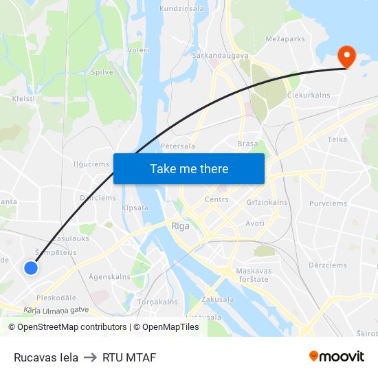 Rucavas Iela to RTU MTAF map