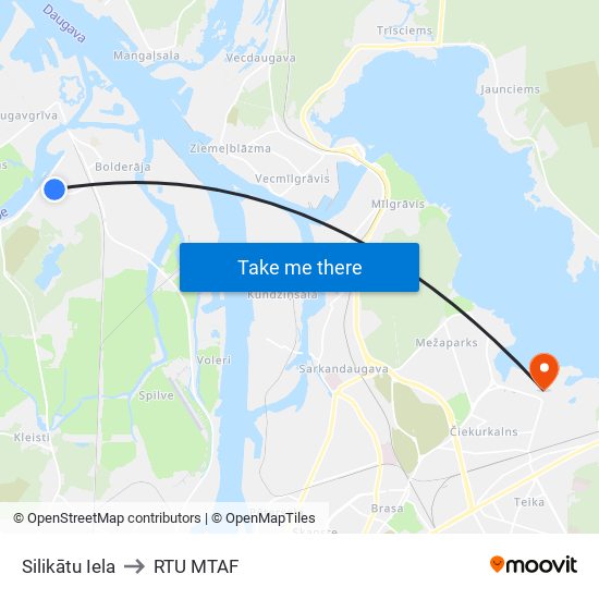 Silikātu Iela to RTU MTAF map