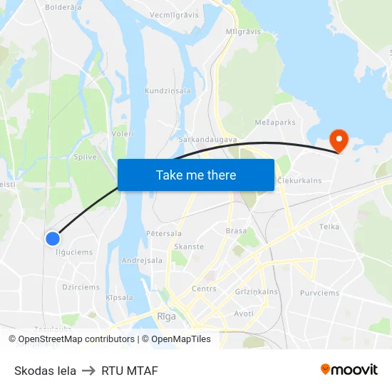 Skodas Iela to RTU MTAF map