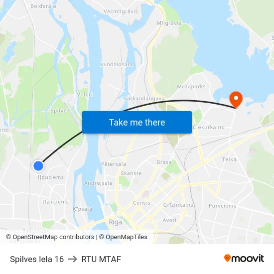 Spilves Iela 16 to RTU MTAF map