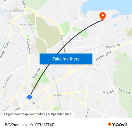 Brīvības Iela to RTU MTAF map