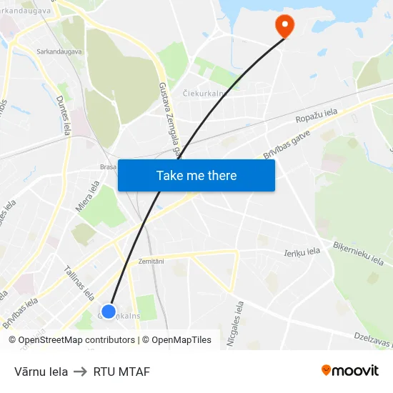 Vārnu Iela to RTU MTAF map