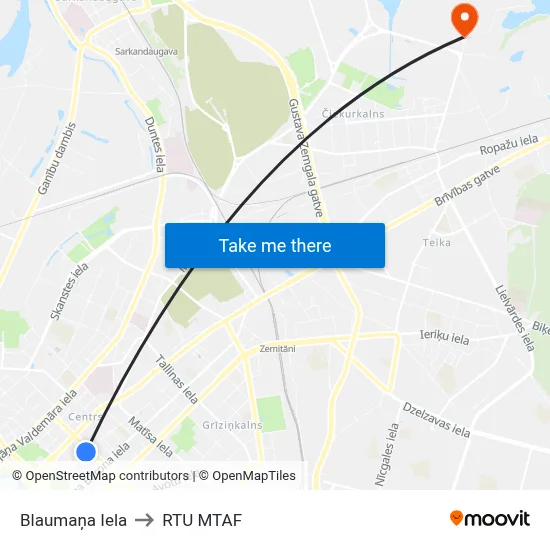Blaumaņa Iela to RTU MTAF map