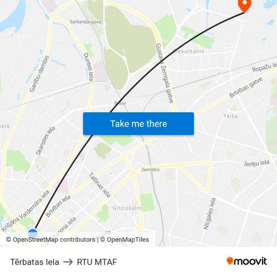Tērbatas Iela to RTU MTAF map