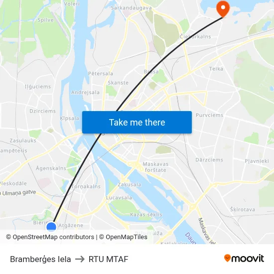 Bramberģes Iela to RTU MTAF map
