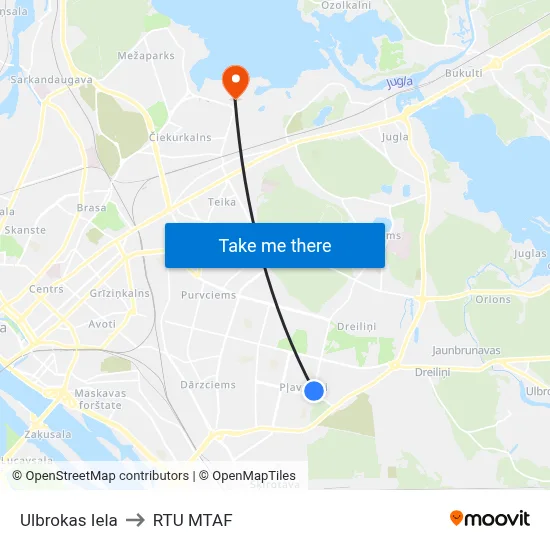 Ulbrokas Iela to RTU MTAF map