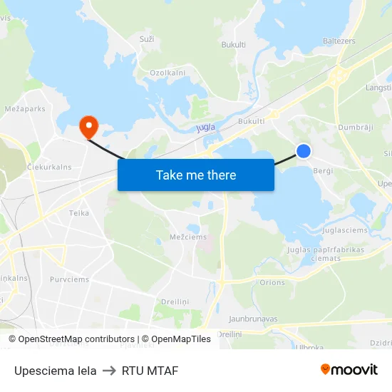 Upesciema Iela to RTU MTAF map