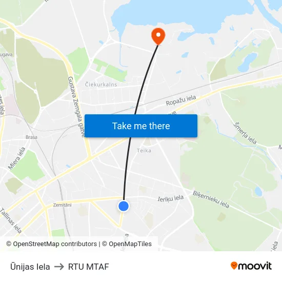 Ūnijas Iela to RTU MTAF map