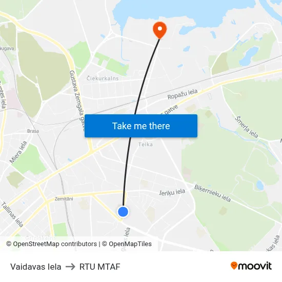 Vaidavas Iela to RTU MTAF map