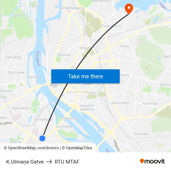 K.Ulmaņa Gatve to RTU MTAF map
