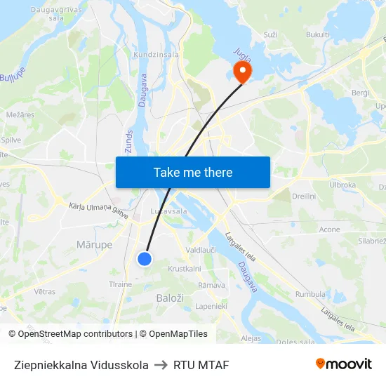 Ziepniekkalna Vidusskola to RTU MTAF map