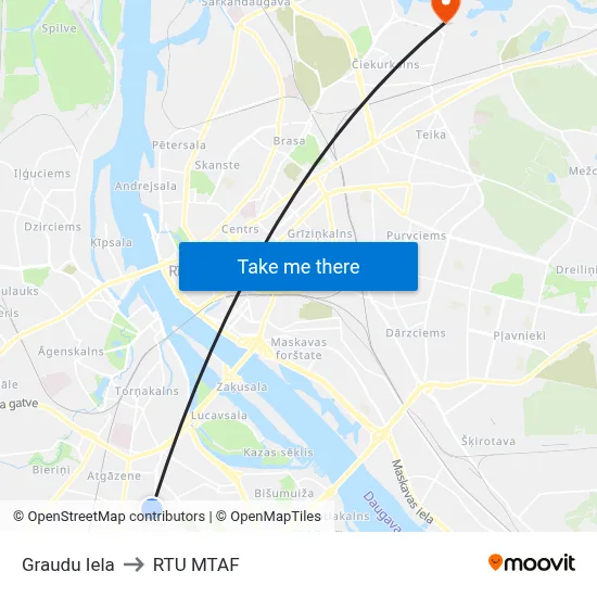 Graudu Iela to RTU MTAF map