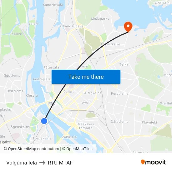 Valguma Iela to RTU MTAF map