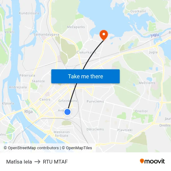 Matīsa Iela to RTU MTAF map