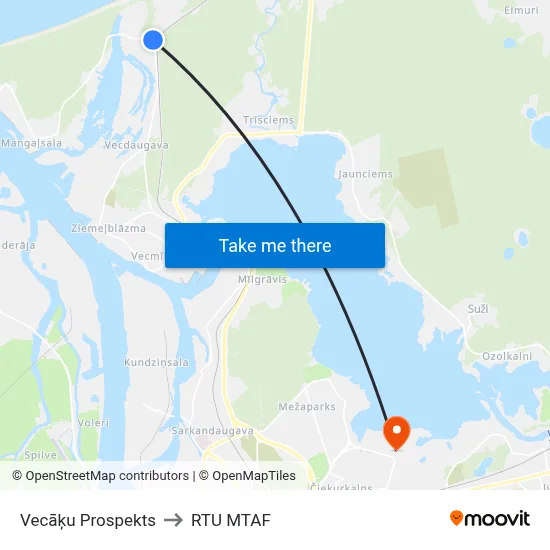 Vecāķu Prospekts to RTU MTAF map