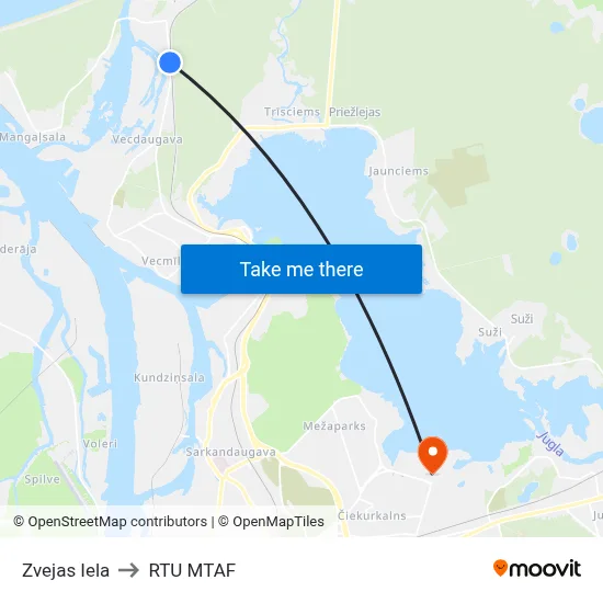 Zvejas Iela to RTU MTAF map