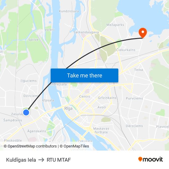 Kuldīgas Iela to RTU MTAF map